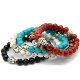 10pcs lot Exquisite Buddha Bracelets With Natural Red black Agate Yellow Tiger Eye White and Turqoise Stone339H