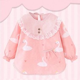 Bibs Burp Cloths Cute Cartoon Baby Kids Children Princess Bibs Waterproof Burp Cloths Toddler Infant Long Sleeve Apron Pink Lace Baby Feeding Bib 231006