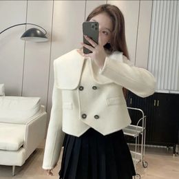 Women's Wool Blends Women Elegant Double-Faced Wool Overcoat Female Fashion Sailor Collar Short Woolen Coat Casual Versatile Outerwear 231006