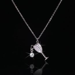 Handmade Wine Glass Lab Diamond Pendant Real 925 Sterling Silver Party Wedding Pendants Chain Necklace For Women Charm Jewelry2493