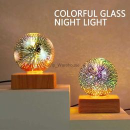 Table Lamps NEW 3D Firework Night Light Glass Ball Table Lamp 5V 4W USB Powered Colourful Table Light with Wood Base Magic Ball Lamp YQ231006