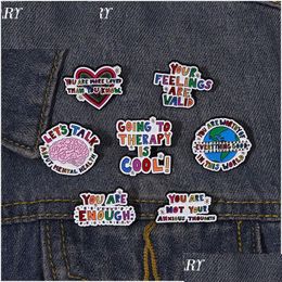 Pins Brooches You Are Enough Quote Enamel Pin Rainbow Color Badge Backpack Earth Metal Custom For Friends Kids Accessories Jewelry