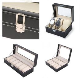 Watch Boxes & Cases 1 2 3 5 6 10 12 Grids PU Leather Box Case Holder Organizer For Quartz Watches Jewelry Display With Lock Gift203Q