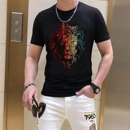 New Diamond Men's T-shirts Summer Short Sleeve Top Colourful Tiger Head Trend Slim Fit Half Sleeve Youth Casual Male Botto322M