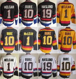 Man Vintage Hockey 1 Kirk Mclean Jersey Retire 19 Markus Naslund 10 Pavel Bure 44 Todd Bertuzzi 89 Mogilny Retro Classic CCM Embroidery Sport Black White Yellow Team