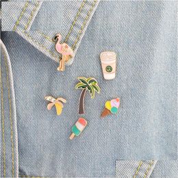 Pins Brooches Flamingo Palm Tree Banana Ice Cream Coffee Pins Brooch Sets Badge Women Fashion Cute Pin Jewellery Wholesale Drop Delive