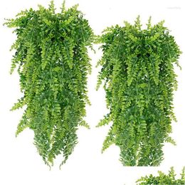 Decorative Flowers Wreaths 90Cm Persian Fern Leaves Artificial Plastic Grass Plant Room Decor Hanging Fake Leaf Party Wall Decoration Dhn0J