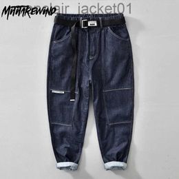 Men's Jeans Autumn New Men Jeans Japanese Pure Cotton Cargo Pant Men Elastic Waist Ankle Length Trousers Casual Versatile Harem Denim Pants J231006