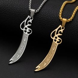 Pendant Necklaces Ali Sword Necklace Stainless Steel Men Pendant Talisman Islamic Jewellery Muslim Necklace Gift 231006