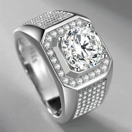 Simulated Moissanite S925 Silver Ring Men's Wedding Engagement Square Diamond Ring Micro Inlaid Multy Diamonds Jewellery Gift296U