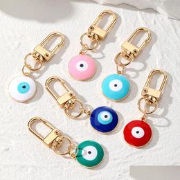 Key Rings Turkish Evil Eye Keychain Keyring Women Men Enamel Lucky Blue Bag Car Box Phone Charm Ring Drop Delivery Jewellery Dhgarden Dhaxx