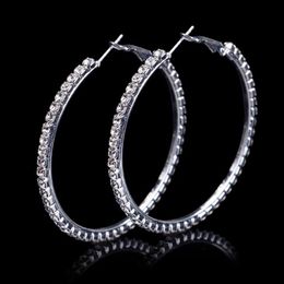 Hoop & Huggie Fashion Ladies 50mm Bridal Silver Color Crystal Diamante Rhinestone Round Earrings For Women Wedding Prom Accessorie208j