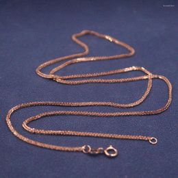 Chains Real Pure 18K Rose Gold Chain Women Lucky 1.1mm Wheat Necklace 50cm/2.9-3g