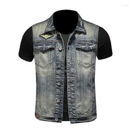 Men's Vests Brand Quality Men Denim Vest With Pockets At Back Single-Breasted Spring Autumn Outerwear Motorcycle