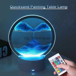 Lampade da tavolo Luce notturna 3D Moving Sand Art Lampada da tavolo Quicksand LED con 7 colori USB Sandscape Lampade da comodino Decorazioni per la casa Regalo RC Touch Switch YQ231006