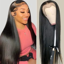 Synthetic Wigs HD Lace Frontal Wig 28 30 inch Straight Human Hair 180% 13x46 Transparent Front 5x5 Closure 231006