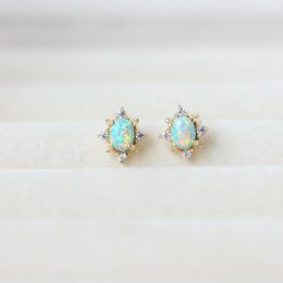 Stud Earrings 925 Sterling Silver Plated 14K Gold Opal Inlaid Zircon Retro Start French Fashion Trendy Jewellery Girl Gift High Quality