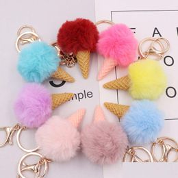 Key Rings 5Cm Faux Fur Ice Cream Pendant Keychain Cute Cartoon Plush Furry Bags Hang Cone Car Chain Keyring Creative Gift Dr Dhgarden Dhqul