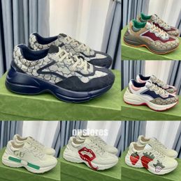 Rhyton Spor Sneakers Tasarımcı Ayakkabı Çok renkli spor ayakkabı bej erkek eğitmenleri vintage chaussures bayanlar rahat deri ayakkabı spor ayakkabı guckiciness ayakkabı boyutu 35-47