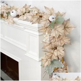 Decorative Flowers Wreaths Fall Decor Autumn Maples Leaf Pumpkin Berry Garland Mantle Fireplace Thanksgiving Halloween Farmhouse Harve Dhqoc