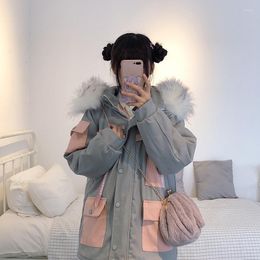 Women's Trench Coats Winter Patchwork Parkas Jacket 2023 Autumn Thickened Padded Coat Niche Big Fur Hooded Button