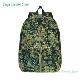 School Bags Tree Of Life By William Morris Canvas Backpack Floral Textile Pattern College Travel Bookbag Fits 15 Inch Laptop 231005
