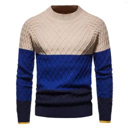 Men's Sweaters Plaid Patchwork Slim-Fit Pullover Sweater Sweatshirt Warm Casual Streetwear Knitted Male Clothing Bottom Shirt Colour Block