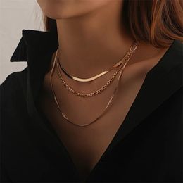 Chokers Vintage Fashion Multilevel Geometric Crystal Twist Snake Chain Set Necklace For Women Female Gold Plated Silver Colour Jewellery 231006