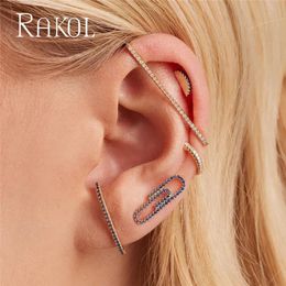 Stud RAKOL 1 Piece Ear Cuff No Piercing Clip Fashion Earrings for Women Rectangle Jewelry with Rainbow Cz Zirconia Party RE25866 231006