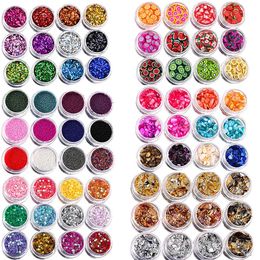 Acrylic Powders Liquids 12 JarsLot Chunky Glitter Nail Art Flakes Holographic Powder Face Body Eye Glitter Mix Manicura Decoracion Nails Accessories 231006