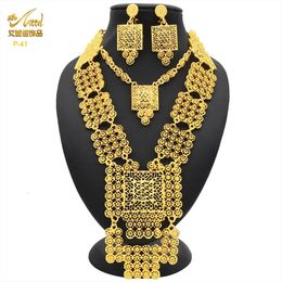 Wedding Jewelry Sets ANIID African 24K Gold Plated Jewelry Sets Wedding Dubai Necklace Earrings For Women Nigerian Indian Bridal 2PCS Set Party Gifts 231005