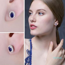 JPalace Diana Created Blue Sapphire Stud Earrings 925 Sterling Silver Earrings For Women Korean Earings2440