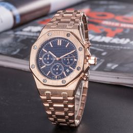 Luxury trioculus All Dials Working Automatic Date Men Watches Fashion Mens Full Steel Band Quartz Movement Clock Gold Silver Leisure Wrist Watch