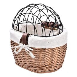 Panniers Bags Cat Dog Bicycle Front Handlebar Basket Pets Seat Handwoven Wicker Road Bike Basket Pet Cat Dog 230928