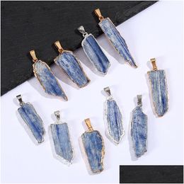 Charms Gold Plated Blue Crystal Pillar Pendant Irregar Stone Tag For Necklace Earrings Jewellery Making Accessory Drop Delivery Findings Dh8Rf