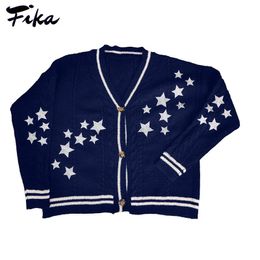 Women's Knits Tees Vintage Star Embroidered Single Breasted Knitted Cardigan Y2k V-neck Casual Loose Women Sweater Cardigans Crochet Cardigan Tops 231006