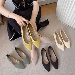 Dress Shoes 2023 Solid Colour Knitting Flat for Women Fashion Female Casual Ballet Flats Footware Breathable Mesh Comfort Loafers 231006