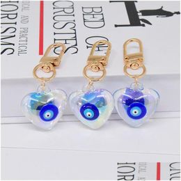 Key Rings New Peach Heart Evil Eye Keychain Ring For Women Men Laser Acrylic Blue Bag Car Accessories Drop Delivery Jewelry Dhs0T