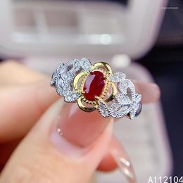 Cluster Rings KJJEAXCMY Fine Jewellery 925 Sterling Silver Inlaid Natural Ruby Women Elegant Classic Plant Chinese Style Gem Ring Support