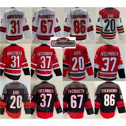 Reverse Retro Hockey 20 Sebastian Aho Jerseys Man 31 Frederik Andersen 86 Teuvo Teravainen 37 Andrei Svechnikov 25th Anniversary For Sport Fans Embroidery Team