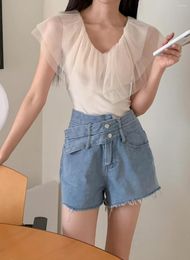 Women's T Shirts Korean Chic Niche Mesh Stitching Collar Design V-neck Sleeveless Skin All Summer Slim-fit Shirt T-shirt