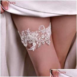 Anklets Anklets Topqueen St66 Leg Ring Bride Sexy Lace Flower Rhinestones Pearls Wedding Garter Belt Bridal White Thigh Accessories Dr Dhbqp