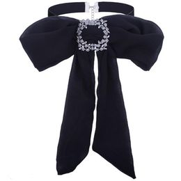 Charmcci Luxury Crystal Bow Brooches Chiffon Bowknot Tie Necktie Corsage Brooch for Women Tie Dress Collar Jewellery Accessorri259x