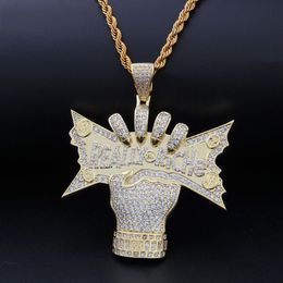 2019 New 14K Gold CZ Cubic Zirconia US Dollar Money in Hand Mens Necklace Really Rich Designer Luxury Hiphop Jewellery Gifts for Guy334I