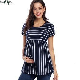 Maternity Tops Tees Liu Qu Maternity Tunic Tops Pregnant Shirts Short Sleeve Side Ruching T-shirt Pregnancy Round Neck Tee Shirt Summer Clothing 231006