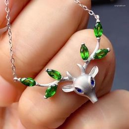 Chains CoLife Jewellery Mori Girl Style Pendant For Daily Wear 6 Pieces Natural Diopside Necklace Fashion 925 Silver Dear Head