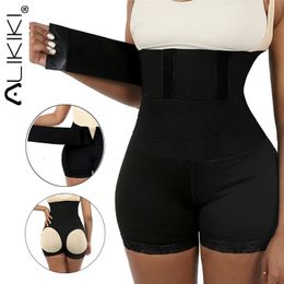 Waist Tummy Shaper High Trainer Shorts Control Butt Lifter Panties With Wrap Belt Women Flat Belly Slimming Fajas Shapewear 231006