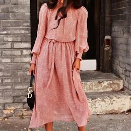 Casual Dresses Foridol Leopard Print Pink Sash Office Ladies Elegant Long Maxi Dress Vestidos Robe Femme Autumn Winter Sleeve Wome219z