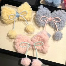 Plush Big Bow Hair Clip Cute Faux Hairball Hairpins Women Girls Sweet Barrette Headwear Fashion Party Hair Accessories Gifts