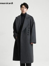 Men's Wool Blends Mauroicardi Autumn Winter Long Oversized Casual Soft Warm Dark Grey Woollen Coats Men Loose Stylish Luxury Designer Clothes 231006